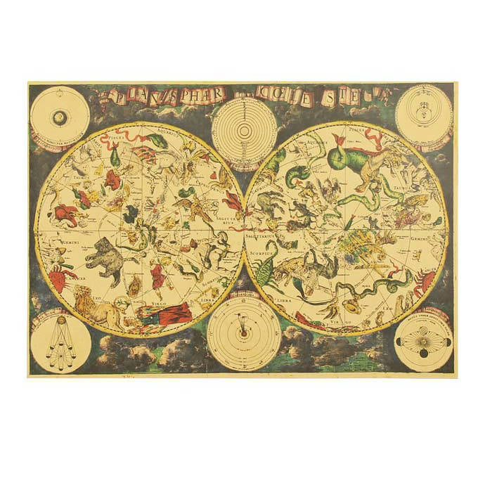 Retro Zodiac Constellation Map Poster — Considered Home Styling — Front view