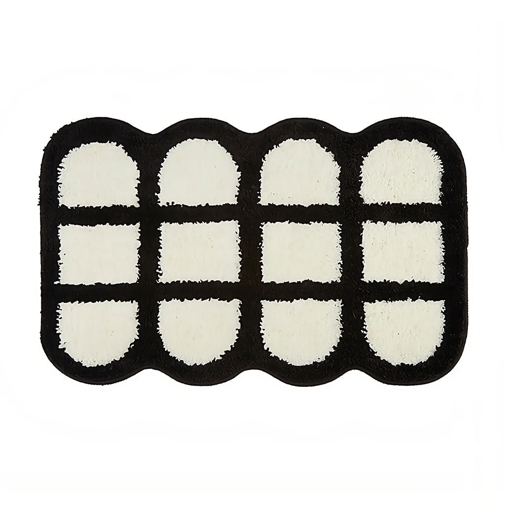 Waffle Lattice Black & White Tufted Rug — Soft Accent Rug for Bedroom Layering — Front view