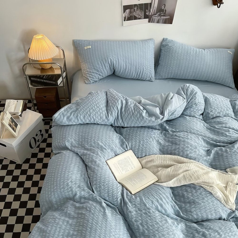 Waffle Striped Duvet Cover Bedding Set — Lifestyle 2