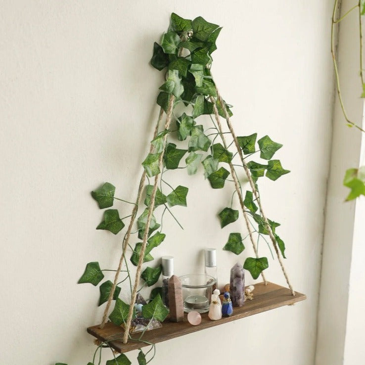 Hanging Shelf with Artificial Ivy LED-Strip Light — Front view