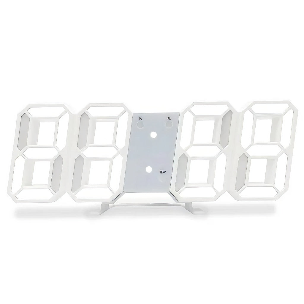 White Digital Alarm Clock — Considered Home Styling — Front view
