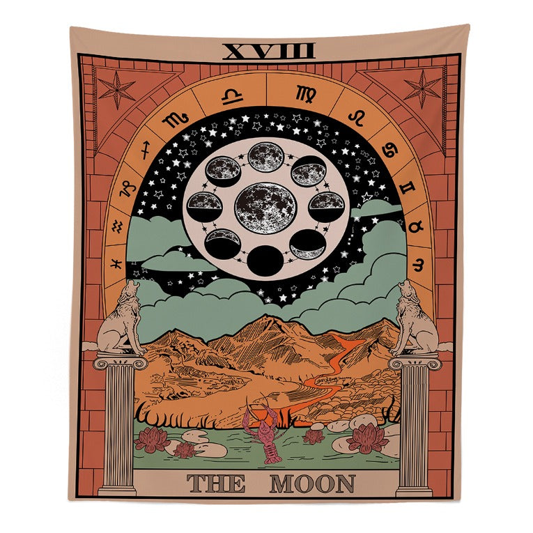 "The Moon" Tarot Colored Tapestry — Considered Home Styling — Front view