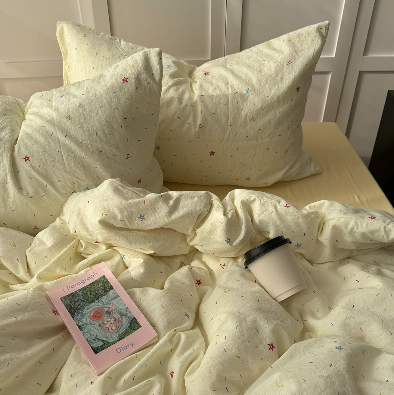 Colorful Sprinkles Creamy Pastel Bedding Set — Soft-Touch Cotton Duvet & Pillowcases — Lifestyle 2
