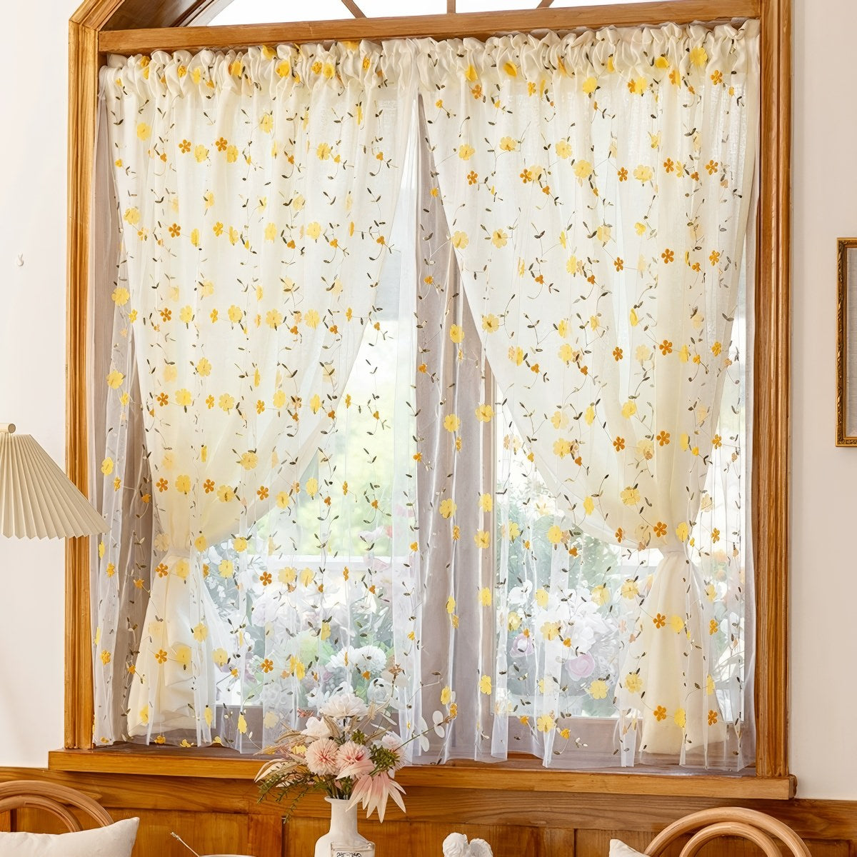Yellow Wildflower Embroidered Sheer Curtain — Considered Home Styling — Lifestyle 1