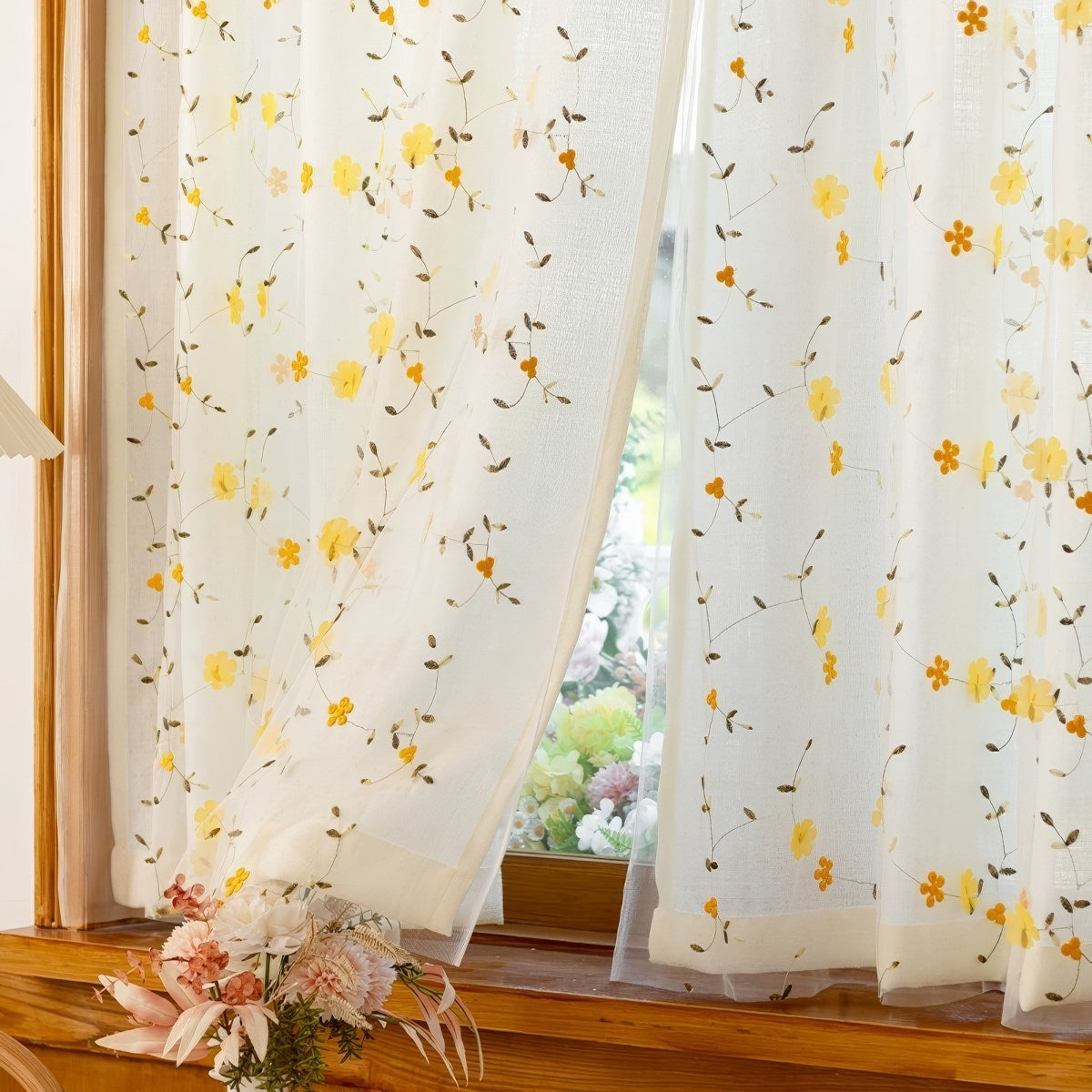 Yellow Wildflower Embroidered Sheer Curtain — Considered Home Styling — Lifestyle 2
