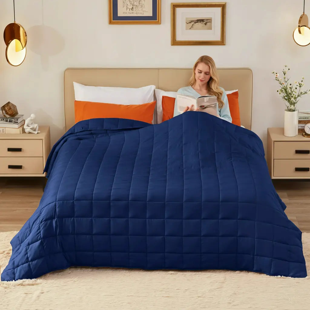 Weighted Cooling Blanket for Sleep and Relaxation in Navy Blue, Black, Pink, or Gray – Multiple Sizes Available — Lifestyle 5