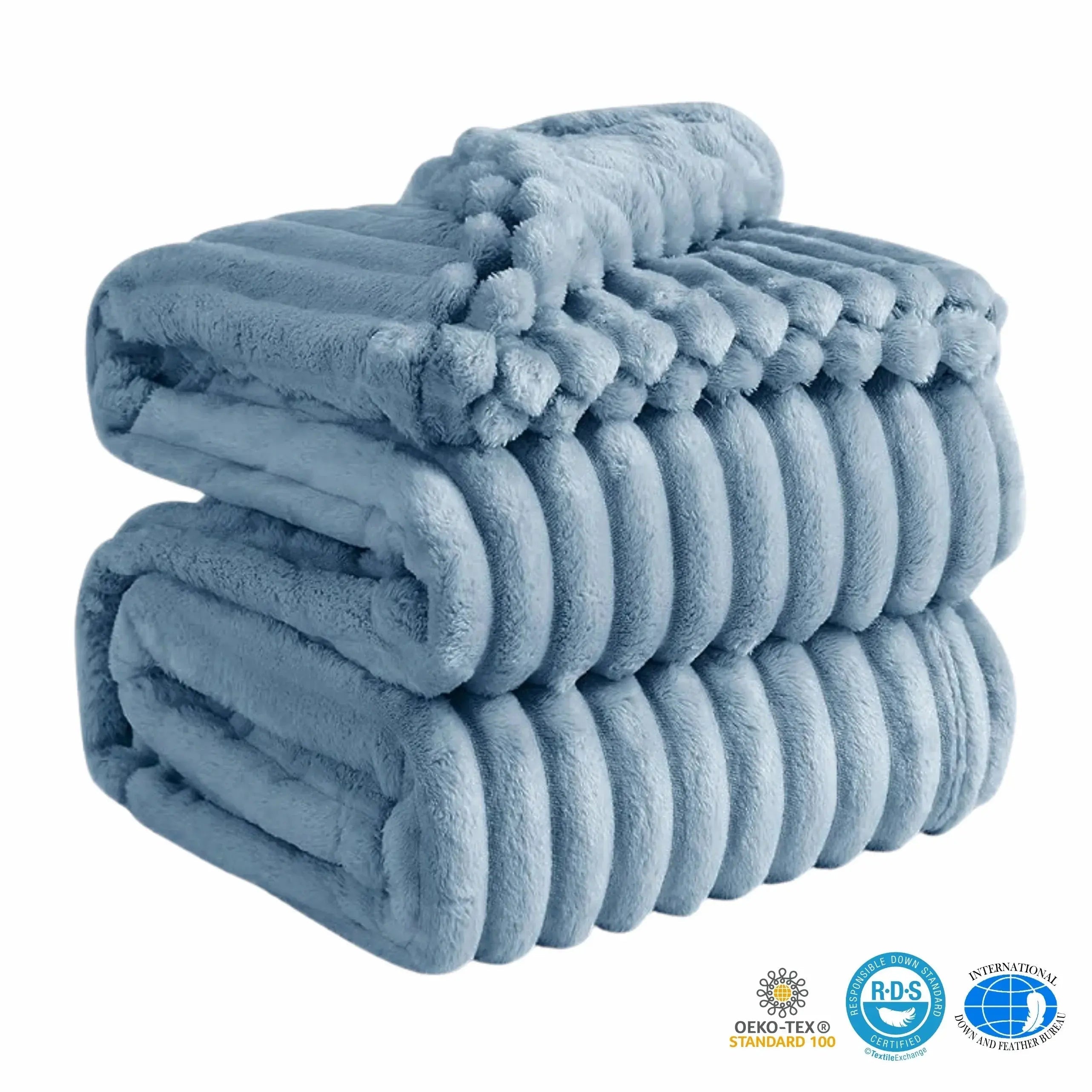 Faux Rabbit Fur Throw Blanket in Light Grey, Milky White, Khaki, or Pink – Available in Single, Double, Queen, and King Sizes