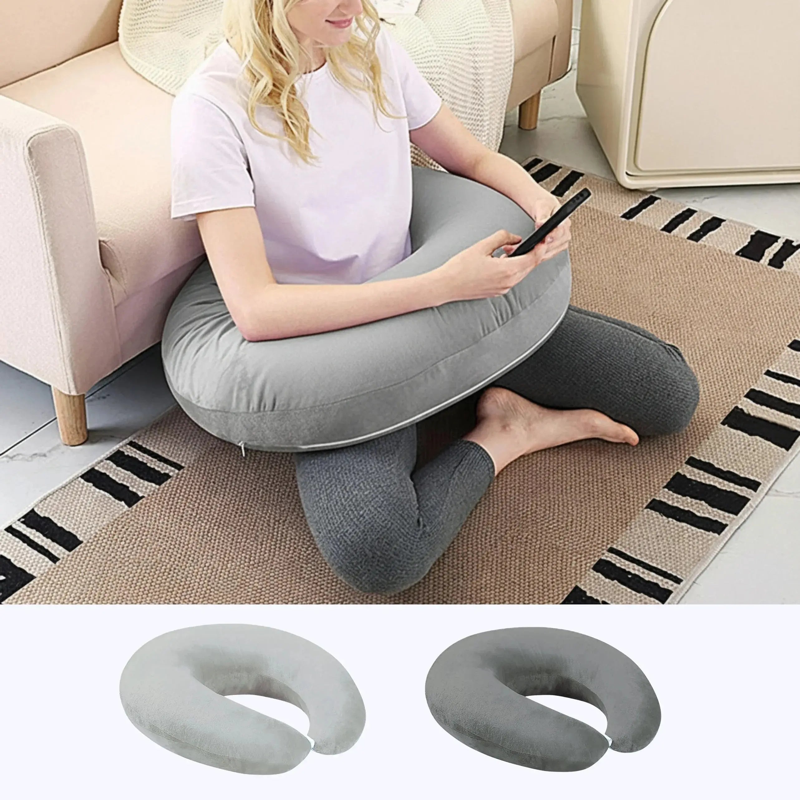 U-Shaped Pillow for Gaming and Relaxation - Available in Light Grey and Dark Grey — Lifestyle 8