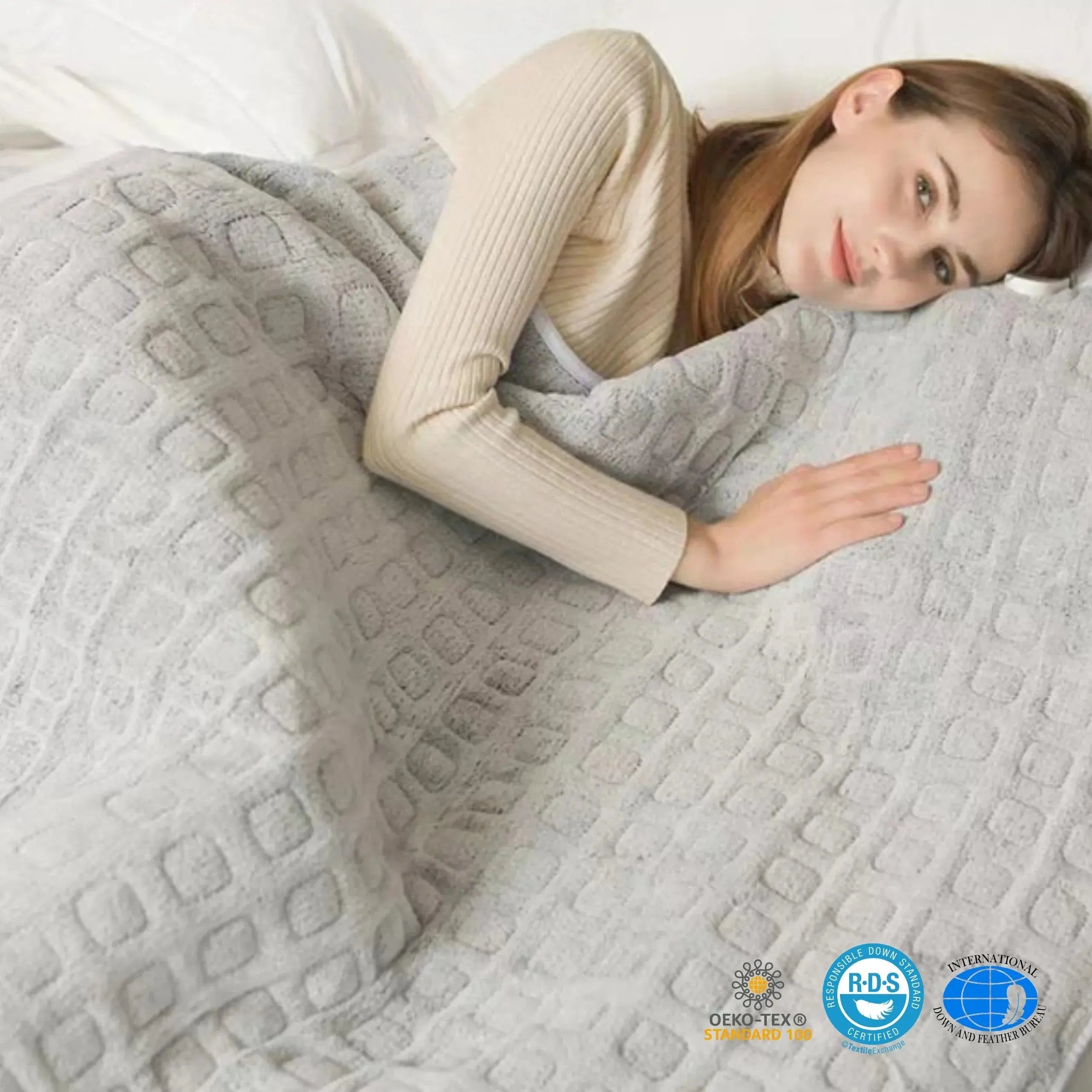 Weighted Heating Comfort Blanket in Grey - 24x31" (60x80cm) for Relaxation and Sleep Enhancement — Lifestyle 1