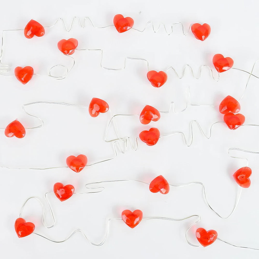 Little Red Hearts Fairy String Lights — Warm LED Mood Lighting for Bedside — Front view