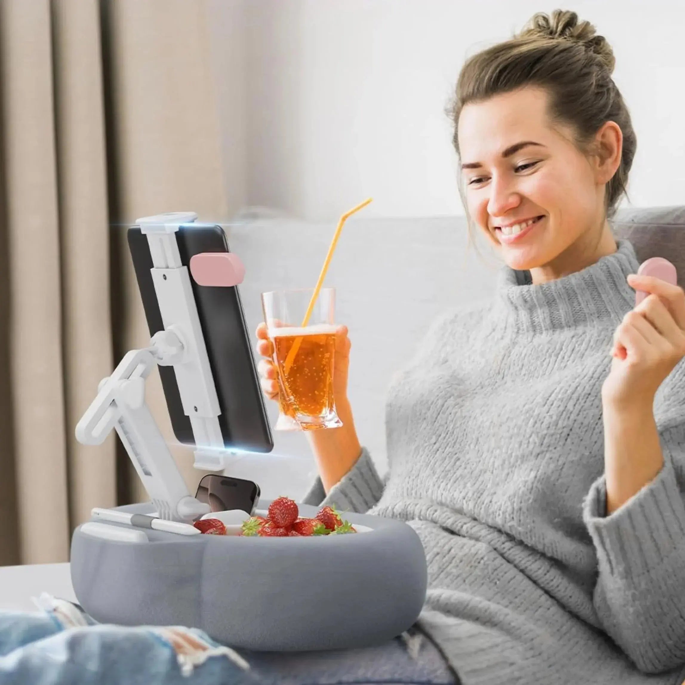 Adjustable Pillow Stand for Tablets and Phones - Available in Blue, Light Grey, and Pink for Comfortable Viewing — Lifestyle 