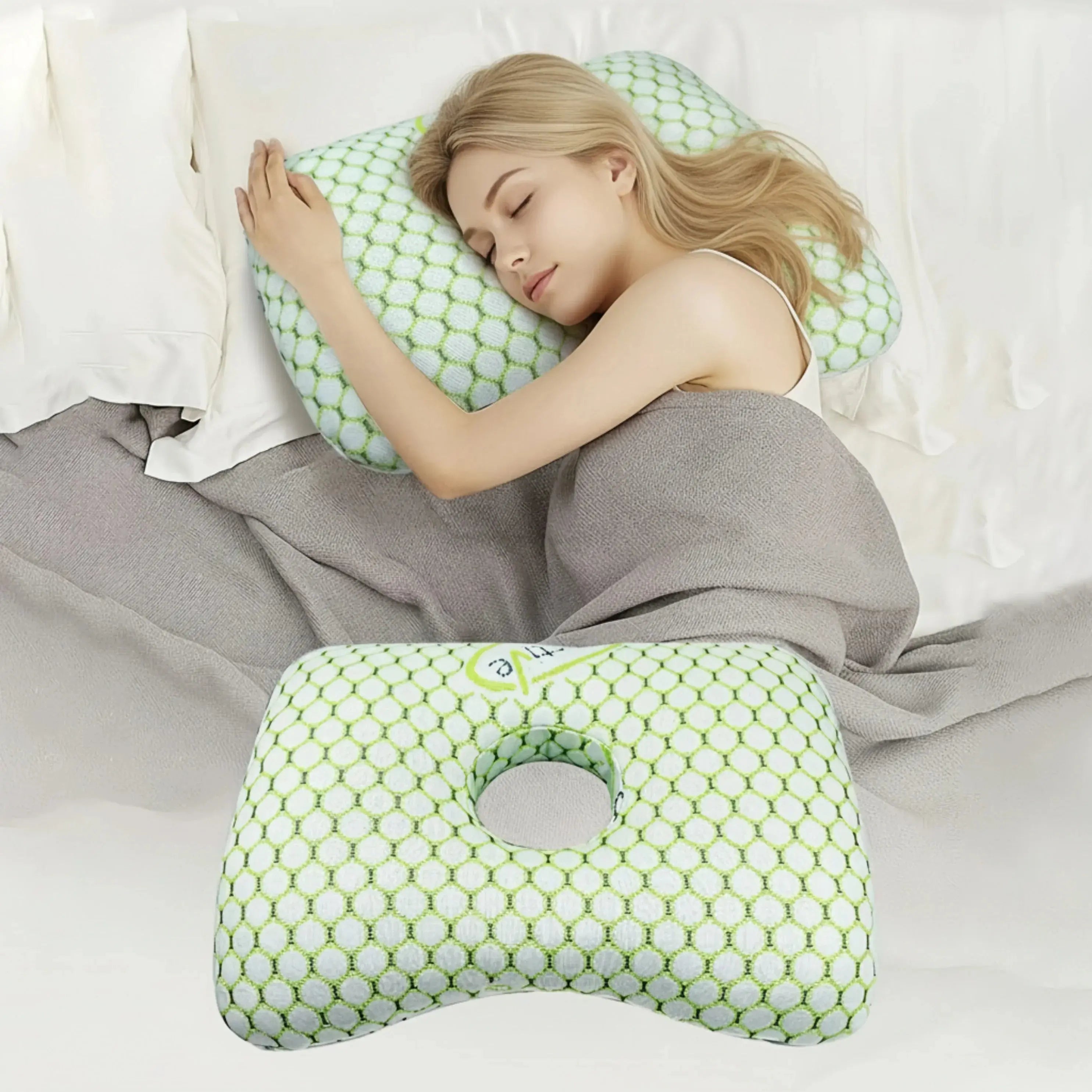 Ear Piercing Relief Pillow for Side Sleepers – Comfortable Support in Green, White, Cream White, Diamond White — Lifestyle 2