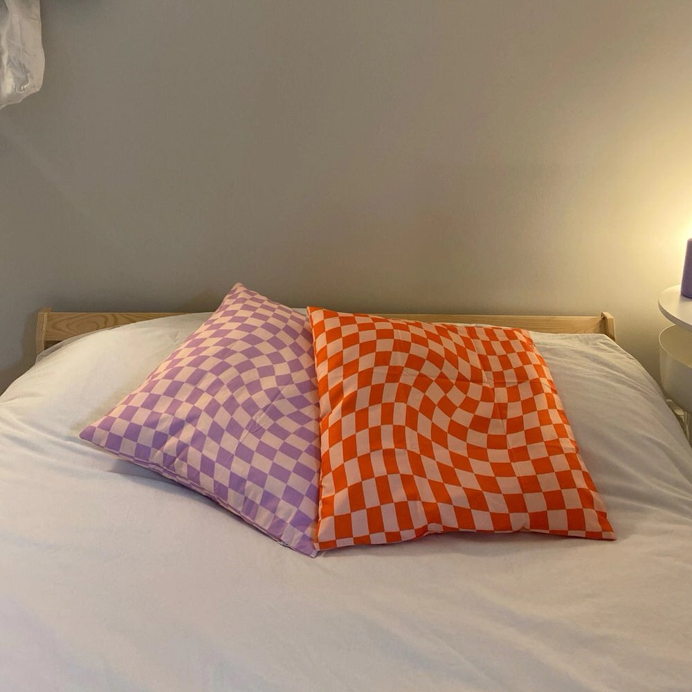 3D Checkered Cushion Cover — Raised Grid Texture for Modern Bedroom Layering — Lifestyle 3