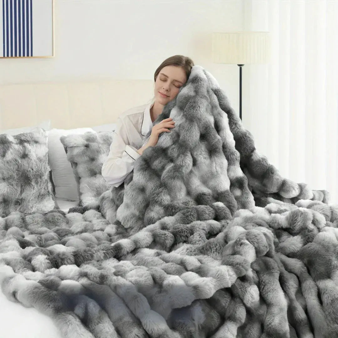 Luxurious Faux Rabbit Fleece Sleep Throw Blanket - Soft and Cozy - Available in Blue, Brown, Black, White - Multiple Sizes — 
