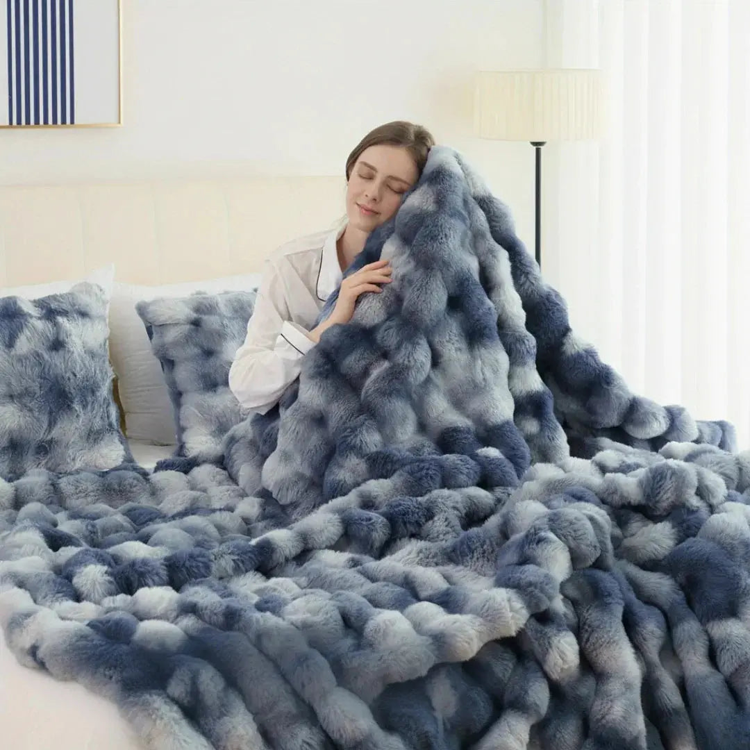 Luxurious Faux Rabbit Fleece Sleep Throw Blanket - Soft and Cozy - Available in Blue, Brown, Black, White - Multiple Sizes — 