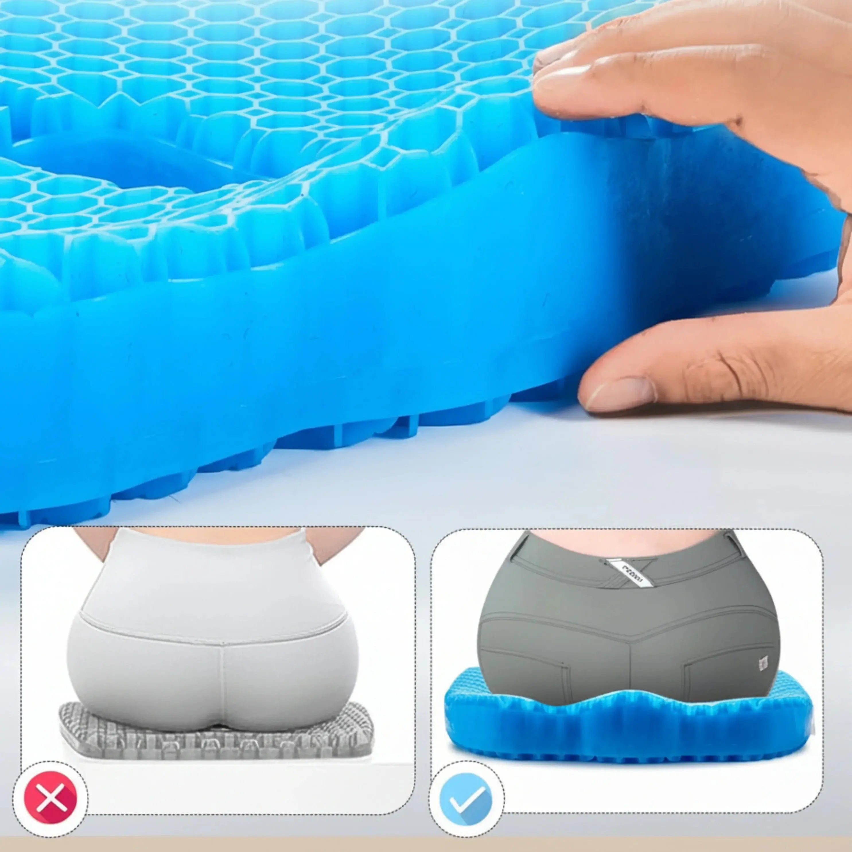 Honeycomb Gel Silicone Seat Cushion for Comfort - Available in Blue, Black, Gray - 16×13×2" (40×33×5cm) — Lifestyle 2