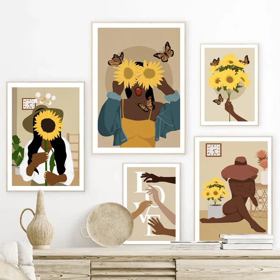 Embrace Sunflowers Gallery Wall Canvas Posters — Considered Home Styling — Front view