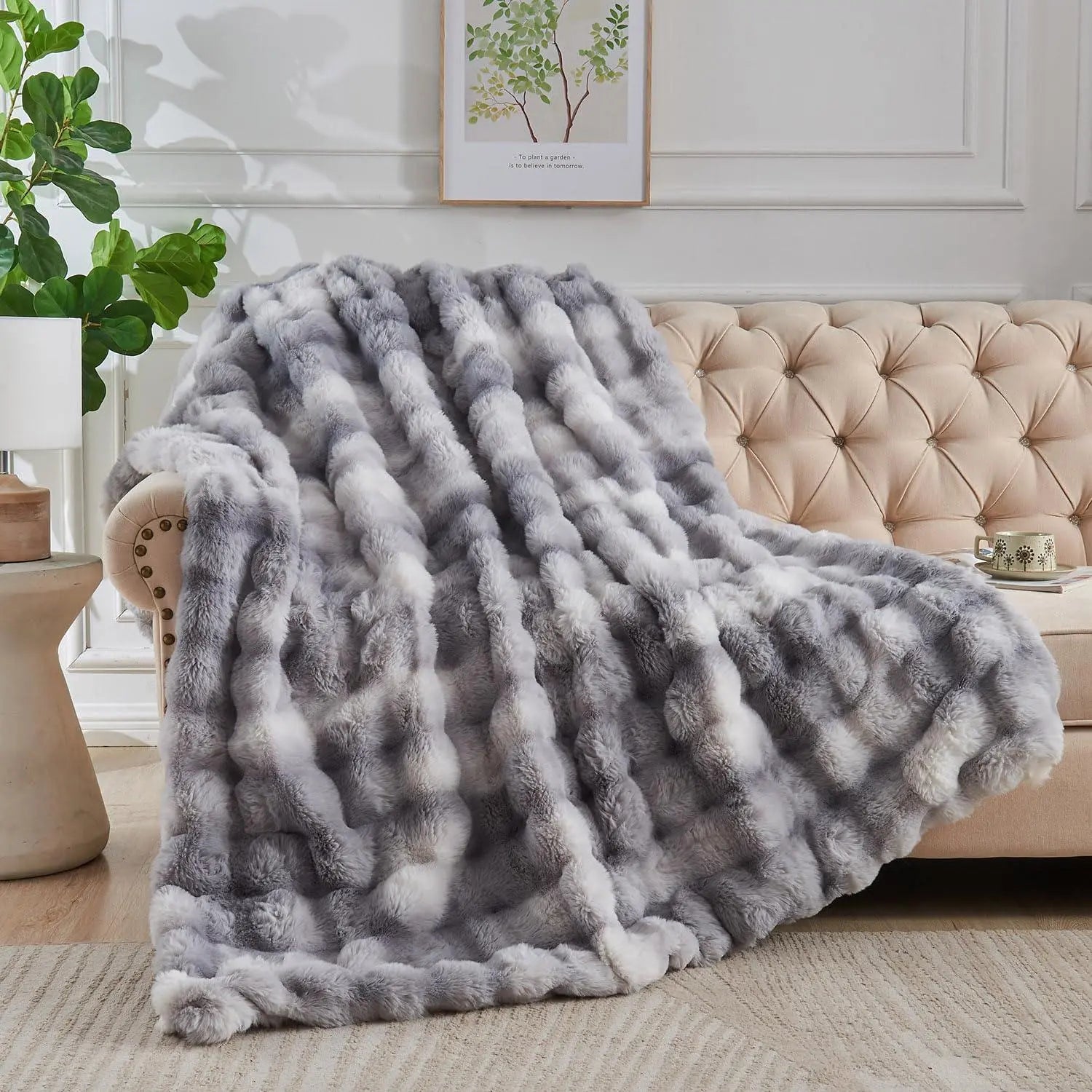Luxurious Faux Rabbit Fleece Sleep Throw Blanket - Soft and Cozy - Available in Blue, Brown, Black, White - Multiple Sizes — 