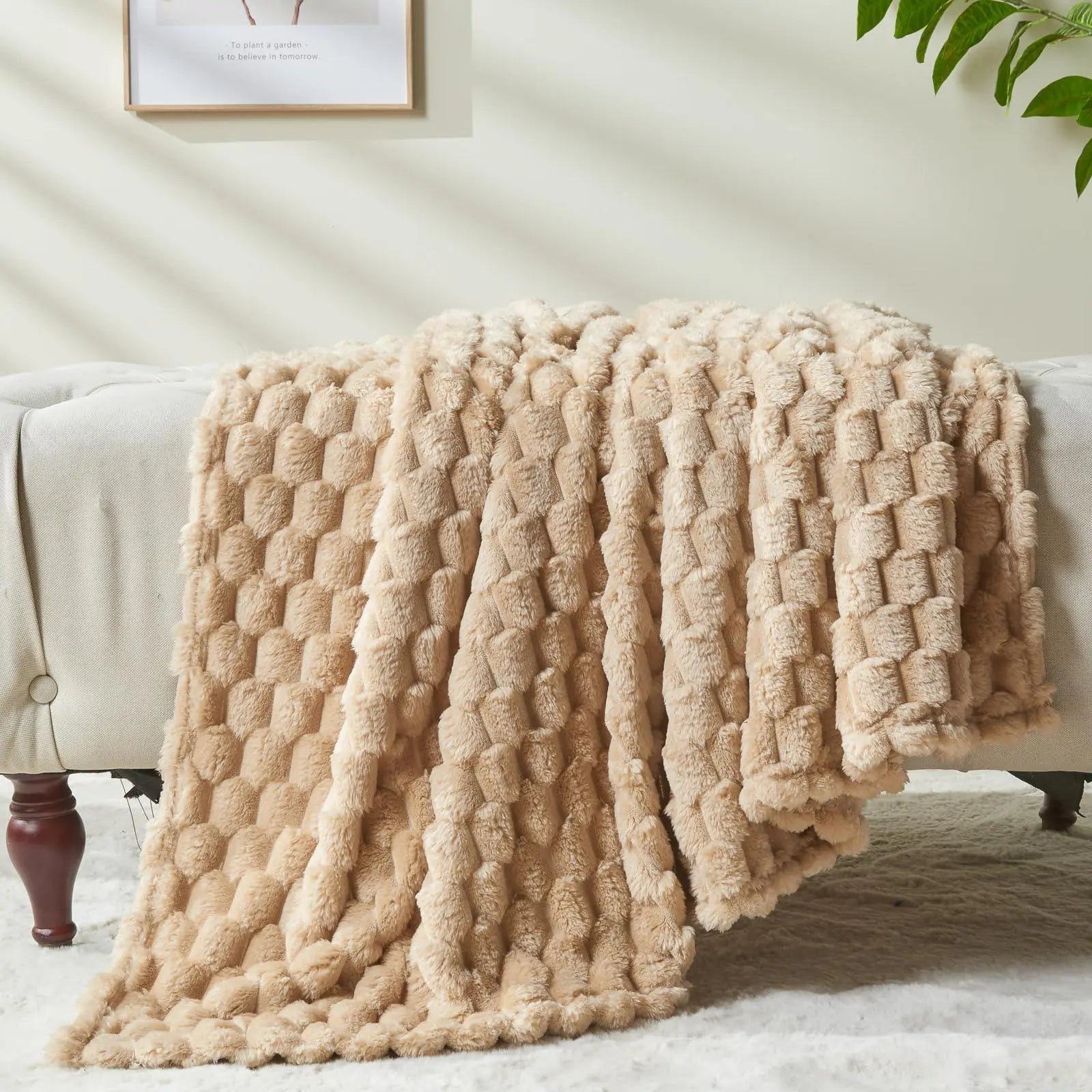 3D Cloud Design Silky Flannel Fleece Blanket in Army Green, Light Gray, Red, Blue - Multiple Sizes Available — Lifestyle 4