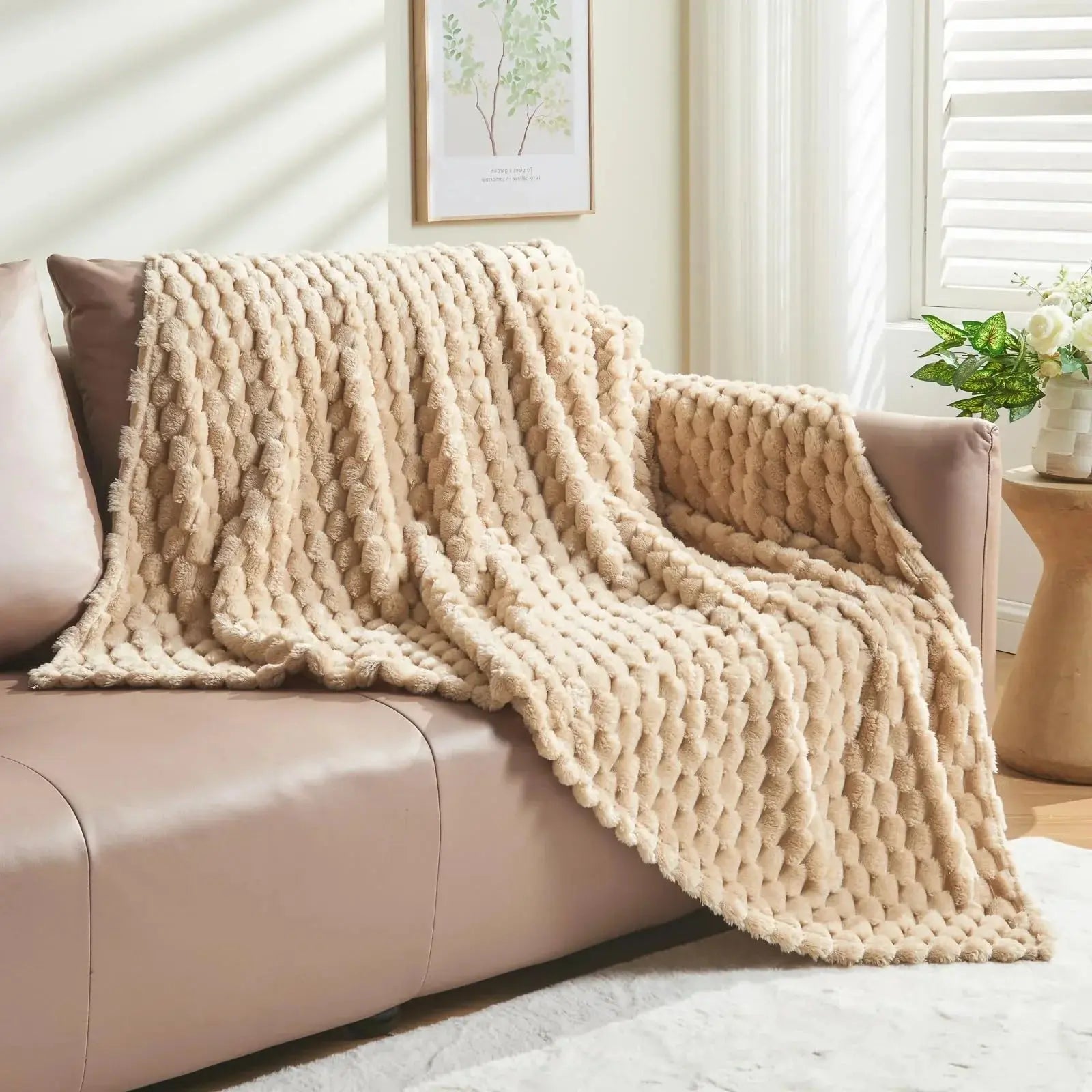 3D Cloud Design Silky Flannel Fleece Blanket in Army Green, Light Gray, Red, Blue - Multiple Sizes Available — Lifestyle 6