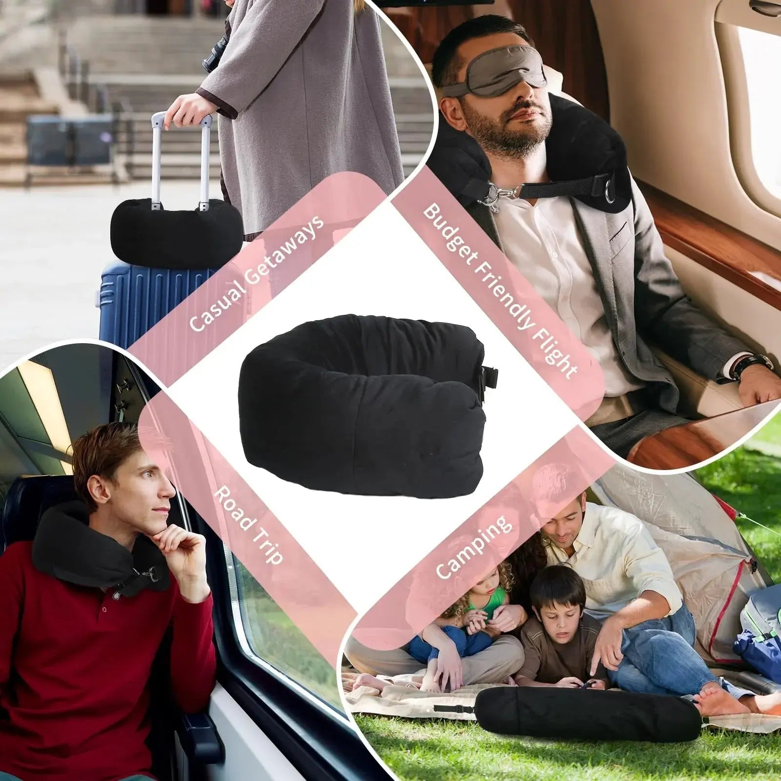 Fillable Travel Neck Pillow for Comfortable Rest in Grey, Black, Dark Blue, and Pink - Ideal for Journeys — Detail