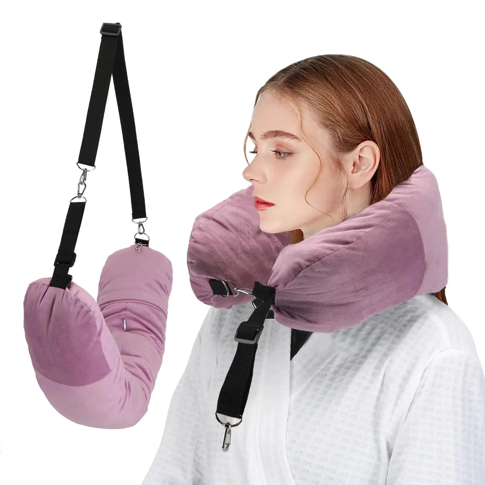 Fillable Travel Neck Pillow for Comfortable Rest in Grey, Black, Dark Blue, and Pink - Ideal for Journeys — Lifestyle 6