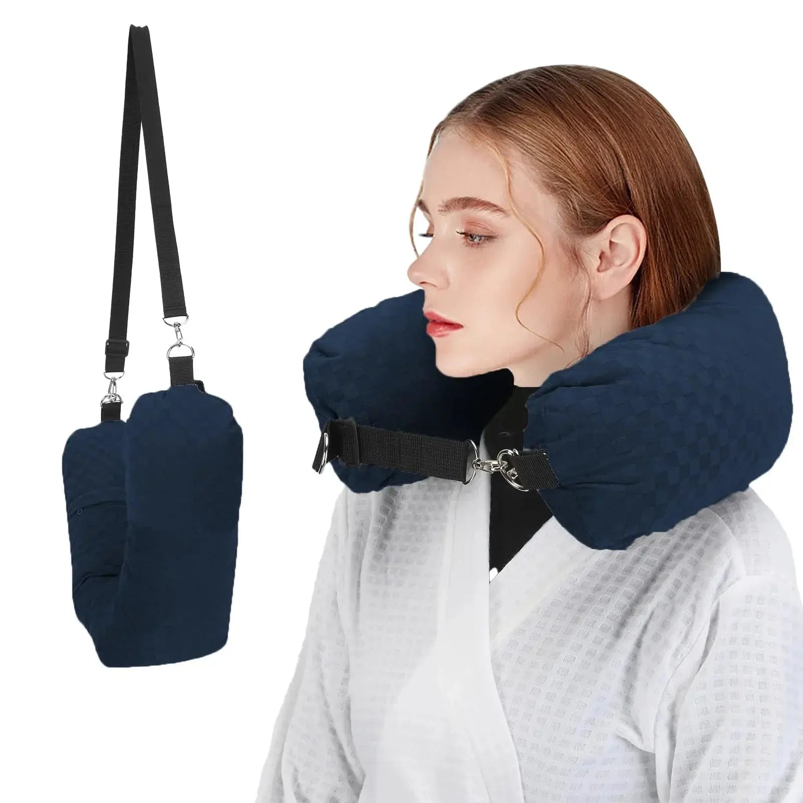 Fillable Travel Neck Pillow for Comfortable Rest in Grey, Black, Dark Blue, and Pink - Ideal for Journeys — Lifestyle 8