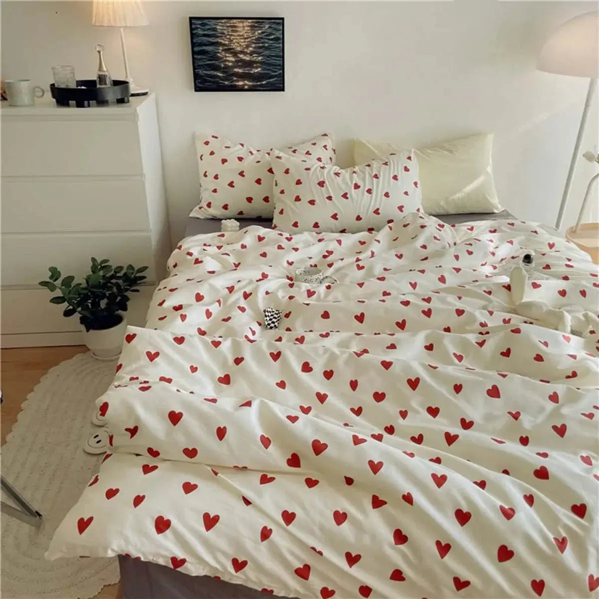 Korean Love Heart Bedding Set - 4 Piece Collection in Multiple Sizes for Comfortable Sleep — Lifestyle 3