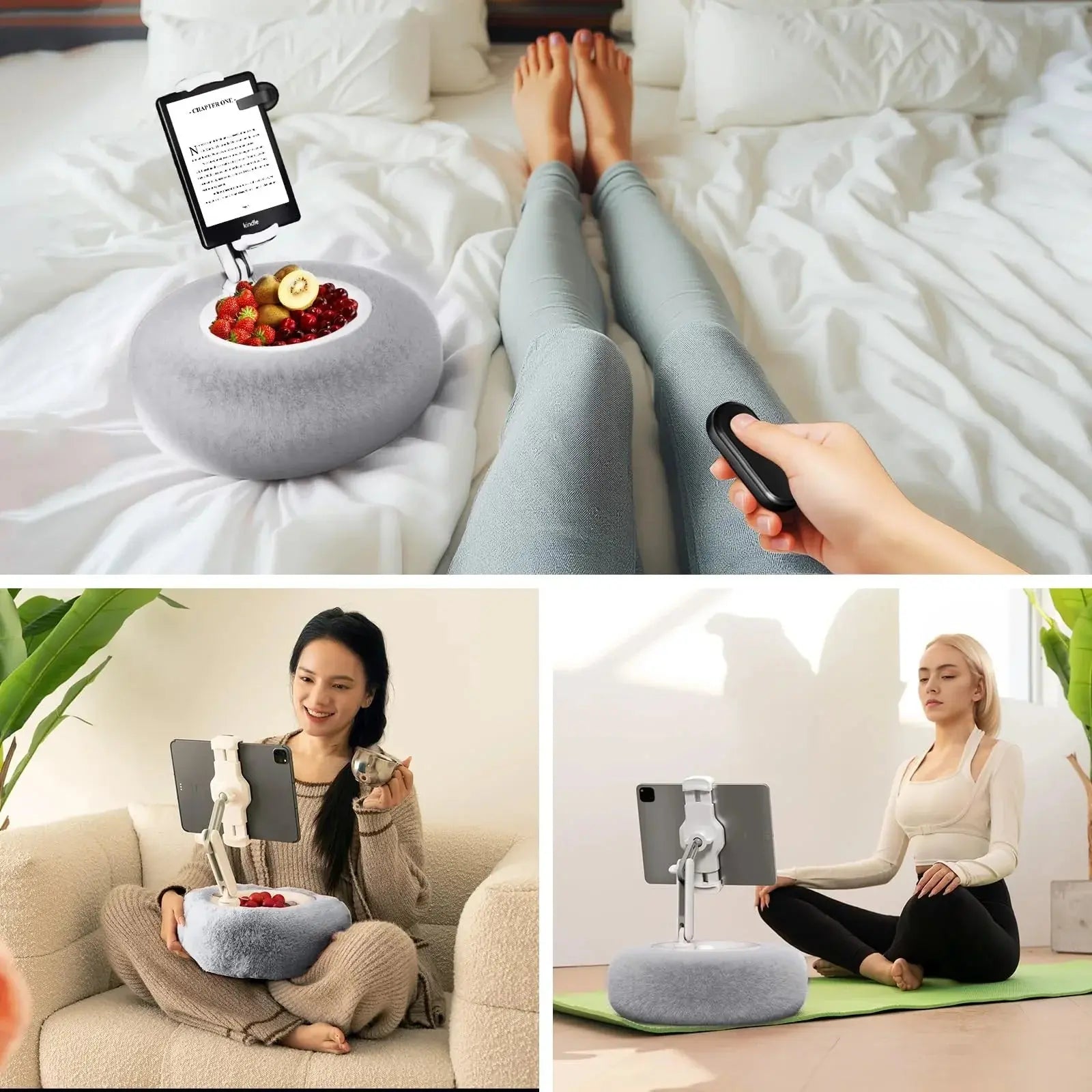 Adjustable Plush Tablet Stand for Comfortable Sleep and Relaxation - Available in Gray and Pink — Detail