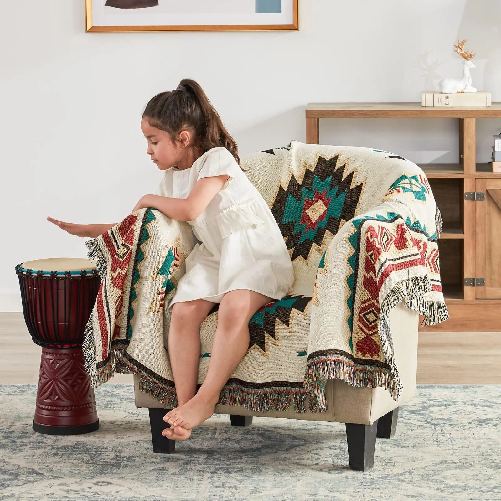 Aztec-Inspired Woven Throw Blanket for Relaxation - Available in Sucre, Multiple Sizes — Lifestyle 7