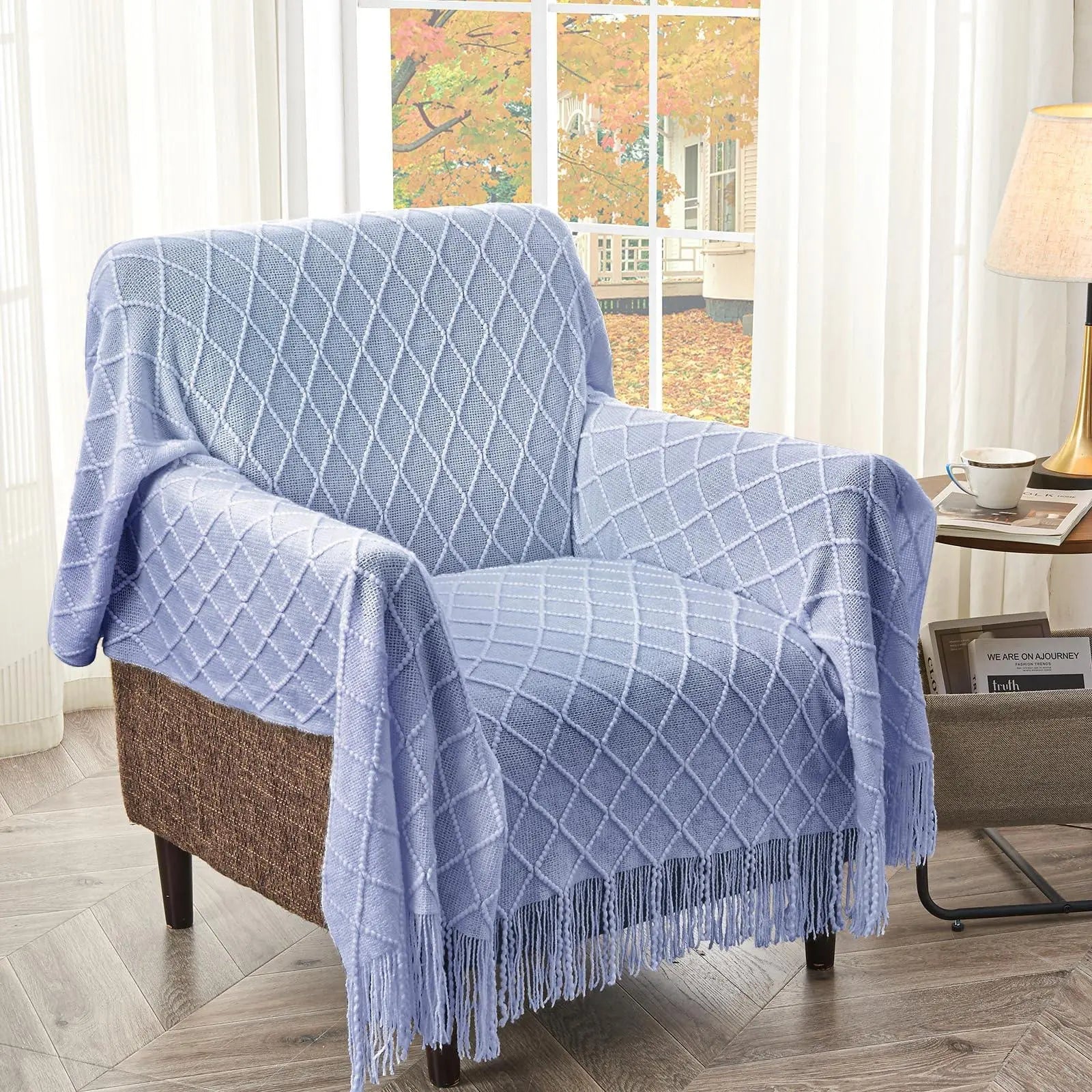 Nordic-Inspired Knitted Throw Blanket for Sleep and Relaxation - Available in Blue, Grey, Beige, Green (130x230cm) — Lifestyl