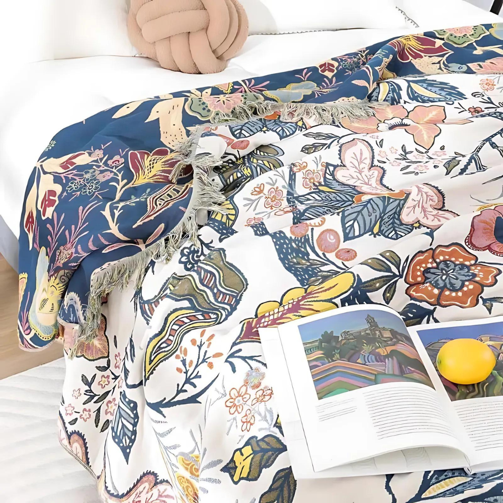 Artistic Flora Jacquard Blanket — Woven Botanical Throw — Lifestyle 5