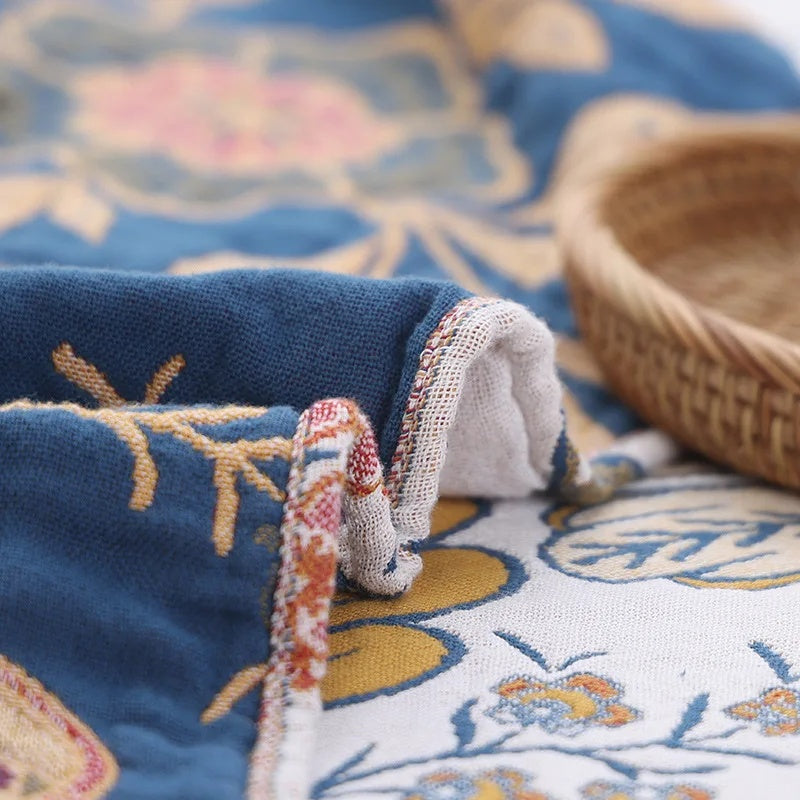 Artistic Flora Jacquard Blanket — Woven Botanical Throw — Lifestyle 6
