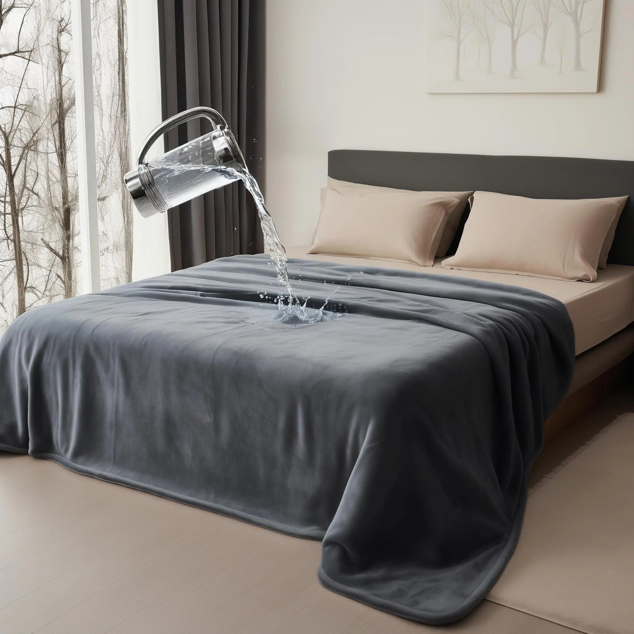 Waterproof Double-Sided Flannel Blanket for Comfort and Warmth in Grey and Black - Multiple Sizes Available — Lifestyle 7