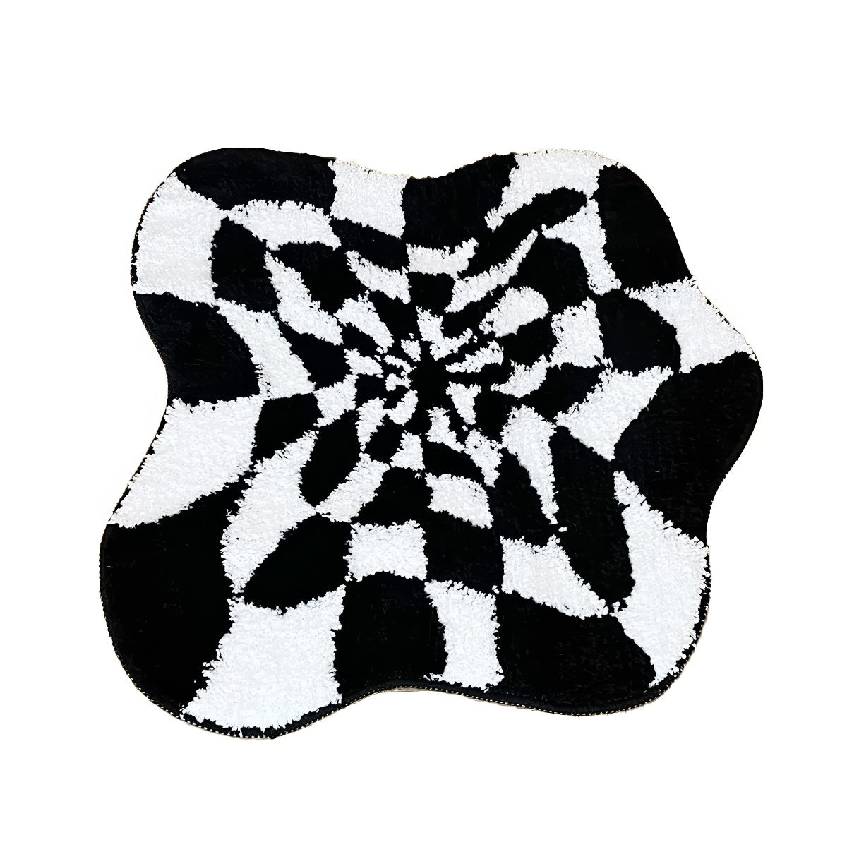 Black & White Checkered Blob Rug — Soft Accent Rug for Bedroom Layering — Front view