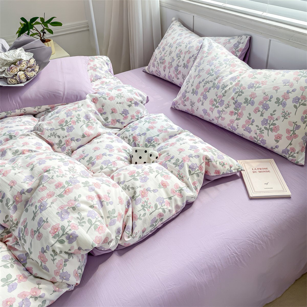 Lavender Floral Bedding Set — Soft-Touch Cotton Duvet & Pillowcases — Lifestyle 2