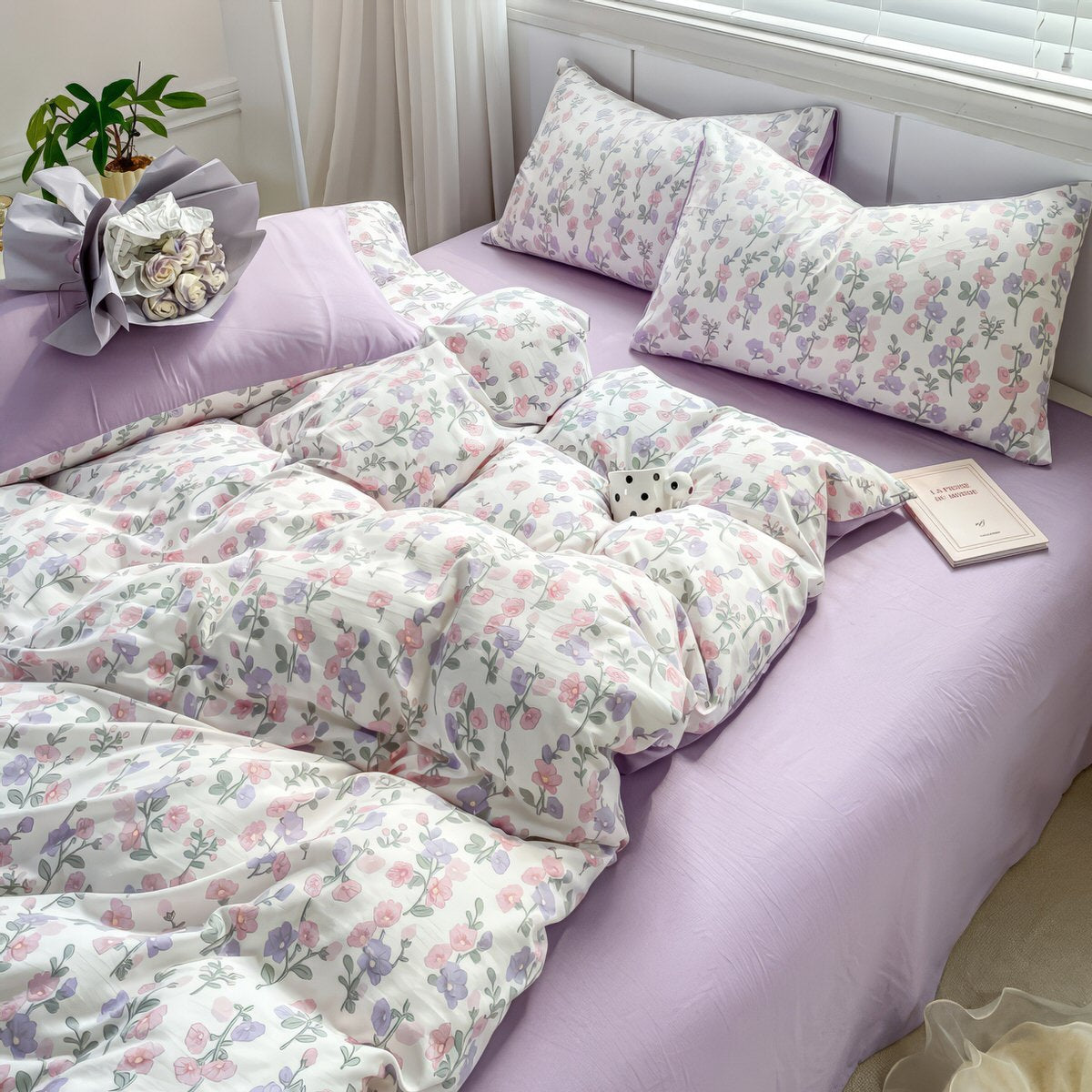 Lavender Floral Bedding Set — Soft-Touch Cotton Duvet & Pillowcases — Lifestyle 5