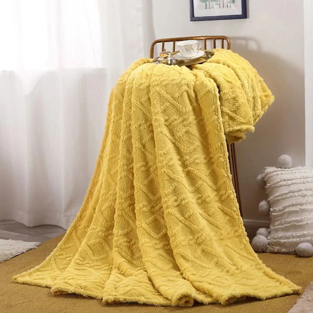 Ruched Faux Fur Throw Blanket for Cozy Comfort in Turmeric, Coffee Brown, Khaki, Blue-Gray - Multiple Sizes Available — Lifes