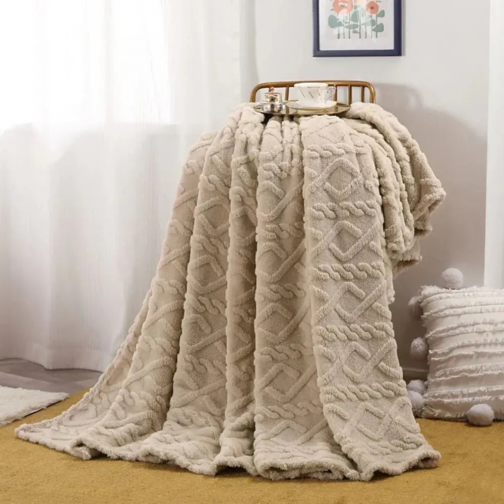 Ruched Faux Fur Throw Blanket for Cozy Comfort in Turmeric, Coffee Brown, Khaki, Blue-Gray - Multiple Sizes Available — Lifes