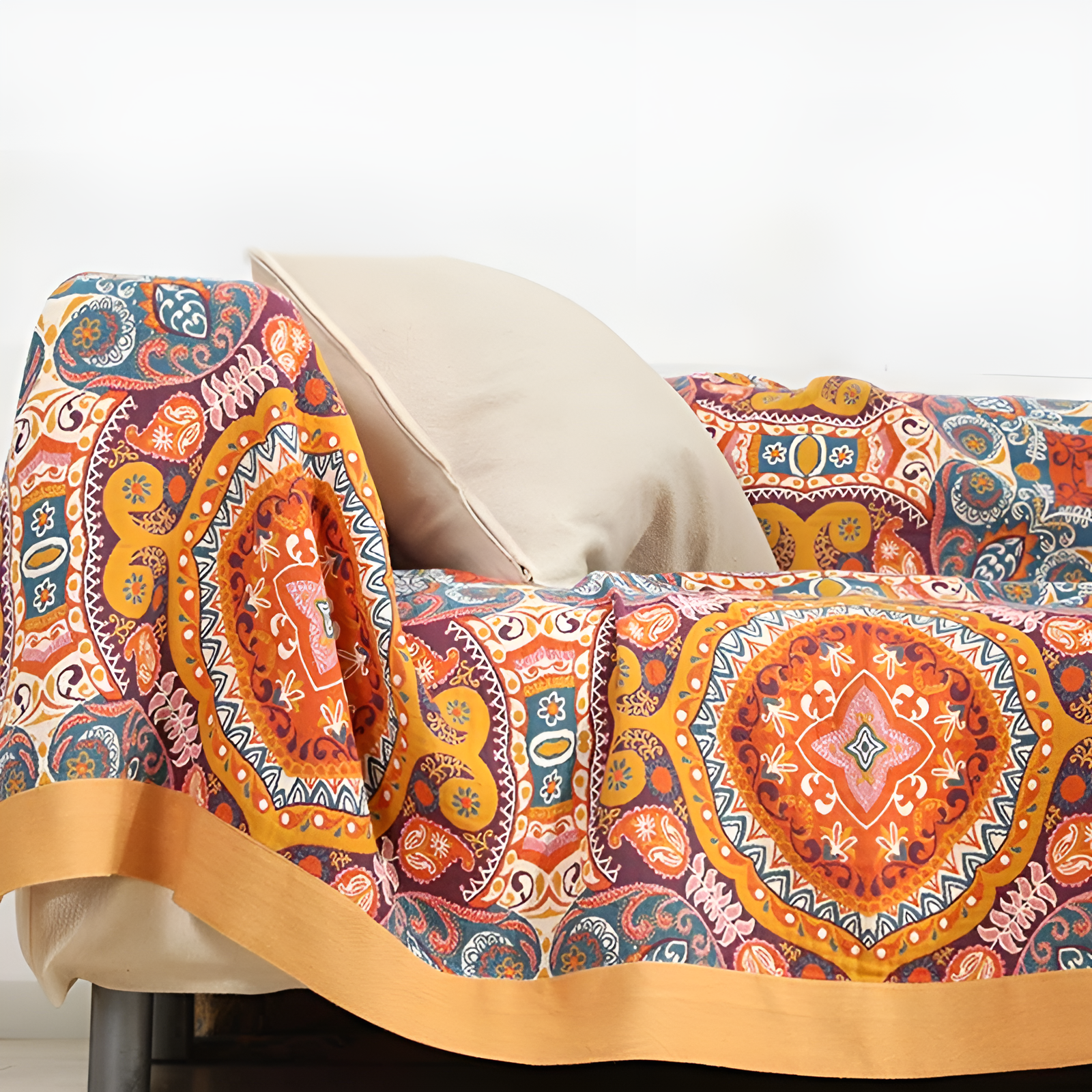 Cotton Sunrise Boho Throw Blanket — Reversible Woven Sun Motif — Lifestyle 5