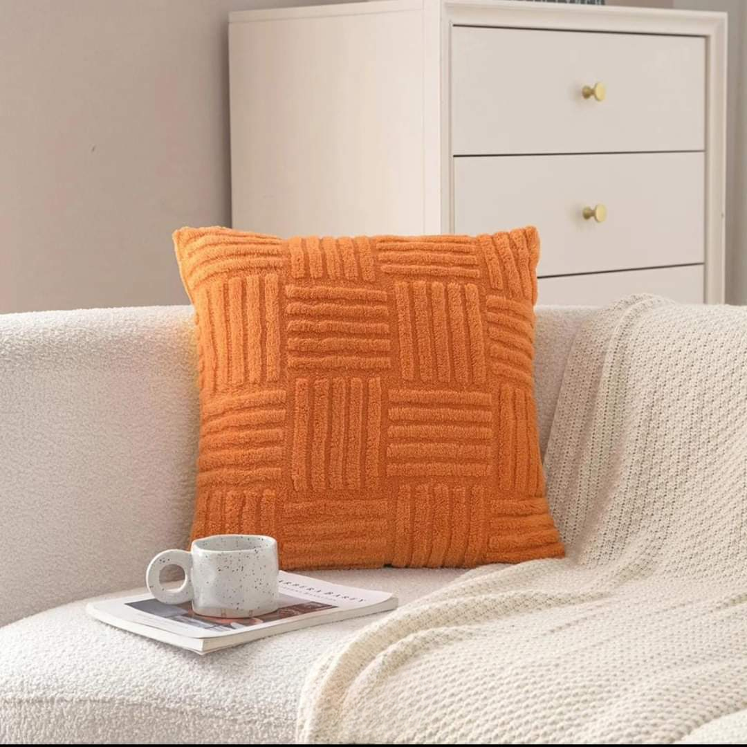 Quad-Ribbed Plush Cushion Cover — Architectural Texture — Lifestyle 3