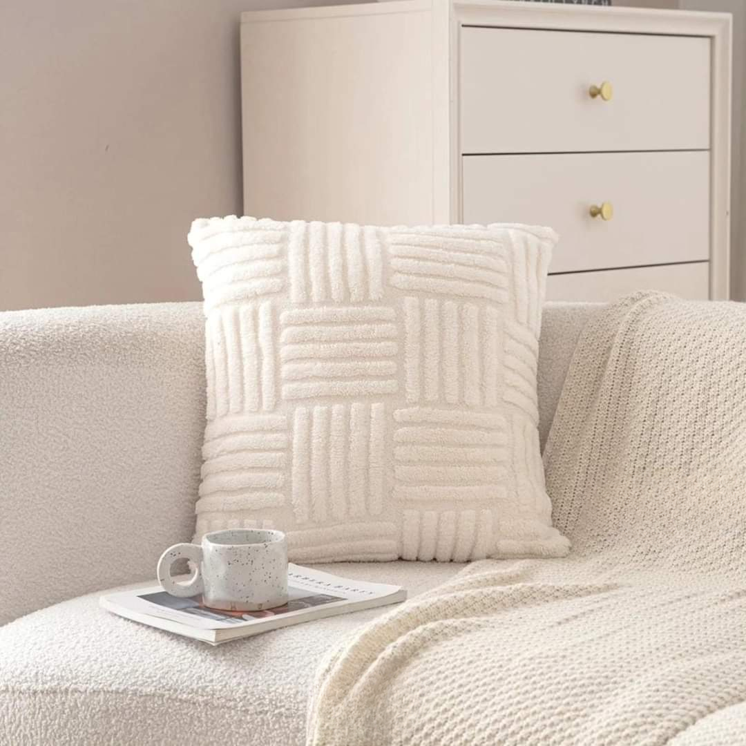 Quad-Ribbed Plush Cushion Cover — Architectural Texture — Front view
