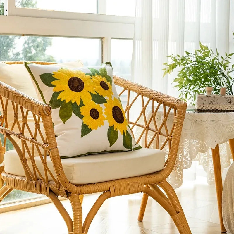 Embroidered Sunflower Cushion Cover — Cotton 45cm Accent — Lifestyle 3