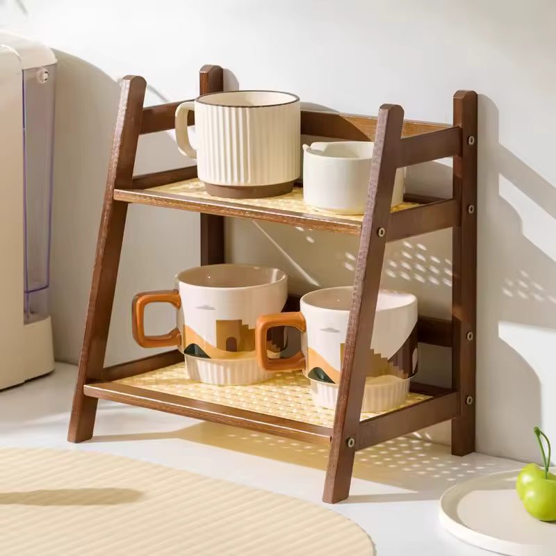 Bamboo Tiered Countertop Organiser — Two-Tier Storage Rack — Lifestyle 1