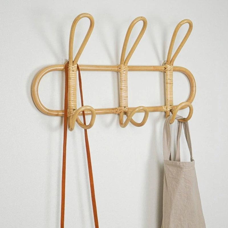 Rattan Braided Wall Hooks — Coastal Boho Pegs — Detail