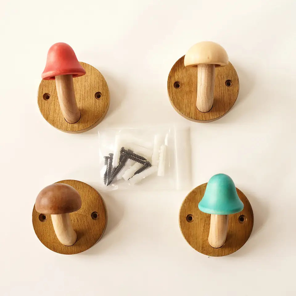 Timber Mushroom Wall Hook Set — Whimsical Wooden Pegs — Lifestyle 2