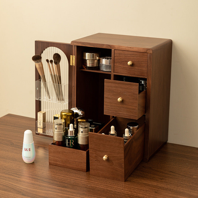 Walnut Fluted-Glass Vanity Cabinet — Dressing-Table Organiser — Lifestyle 4