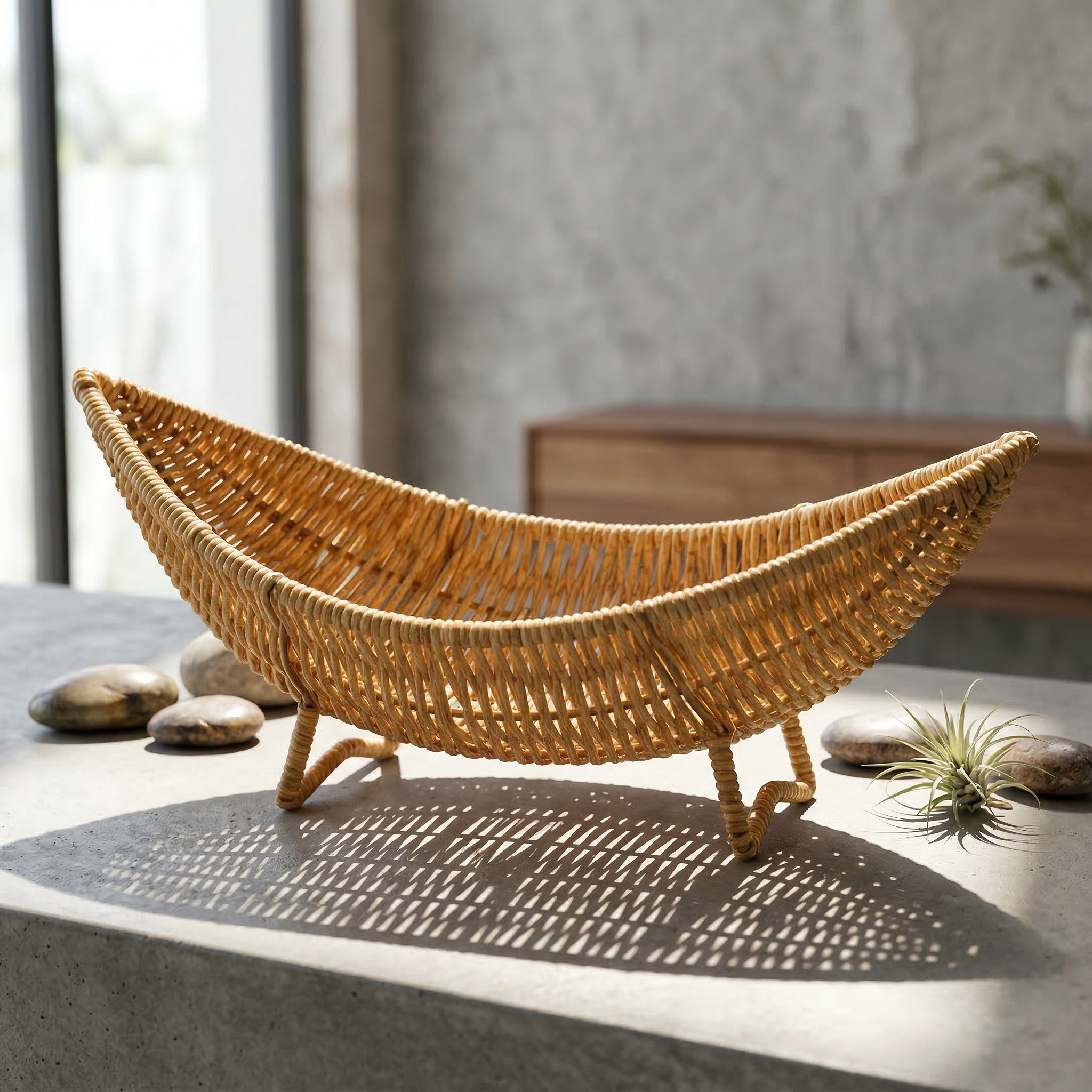 Woven Willow Storage Basket — Artisan Textural Tray — Front view