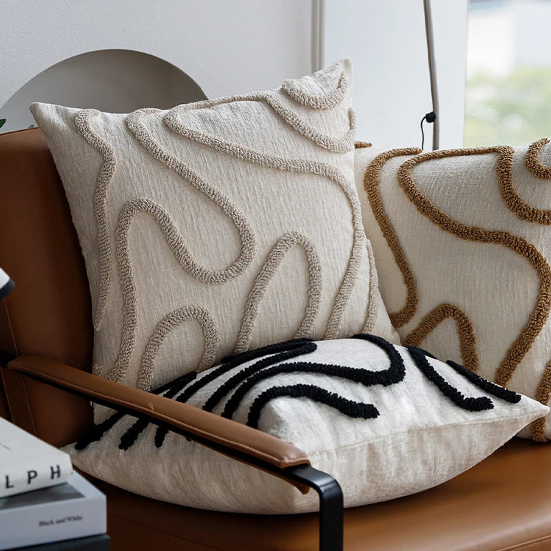 Chenille Abstract Cushion Cover — Tufted Boho Accent — Detail