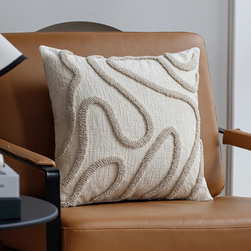 Chenille Abstract Cushion Cover — Tufted Boho Accent — Front view